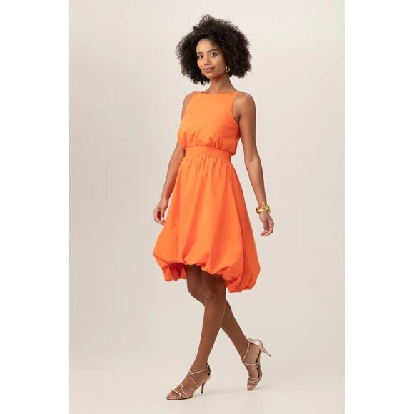 💕TRINA TURK💕 Sought After Dress High Low Bubble Hem Fire Island Orange XL NWT - Picture 3 of 13